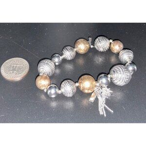 Silver & Gold Tone Beaded Charm Stretch Bracelet